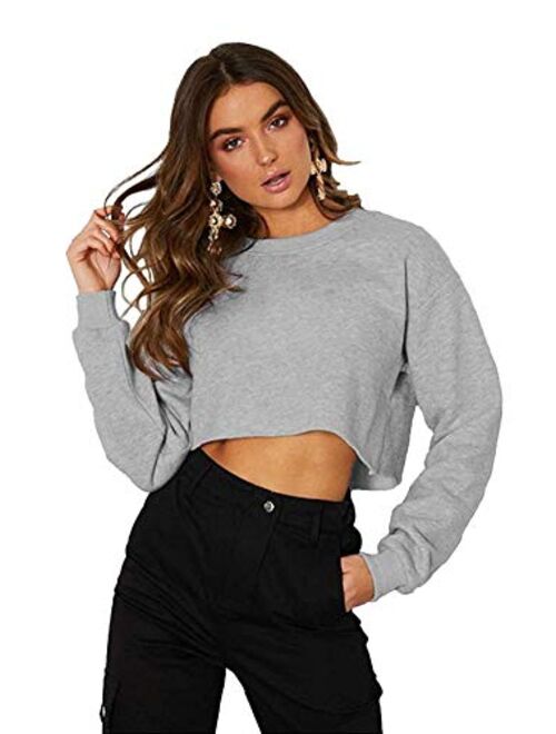 Kyerivs Crop Sweatshirt for Women Crewneck Long Sleeve Workout Tops