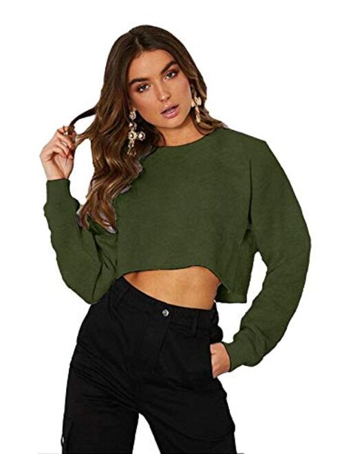 Kyerivs Crop Sweatshirt for Women Crewneck Long Sleeve Workout Tops