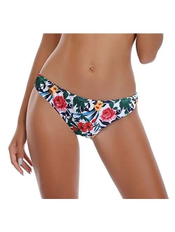 Women's Floral Print Swim Bottom Cutout Spaghetti Strap Halter Top Two Piece Strappy Bikini Swimsuit