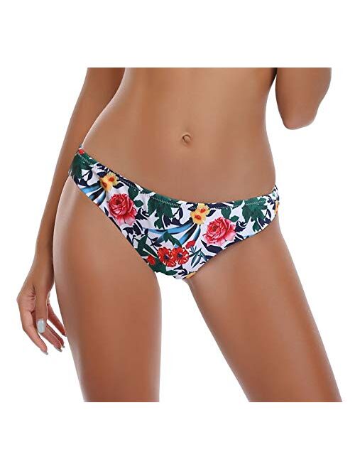 SHEKINI Women's Floral Print Swim Bottom Cutout Spaghetti Strap Halter Top Two Piece Strappy Bikini Swimsuit