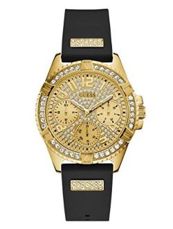 Gold-Tone Stainless Steel Crystal Encrusted Dial with Black Stain Resistant Silicone Watch (Model: U1160L1)