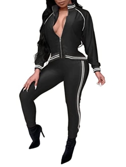 Women 2 Piece Tracksuits Bodycon Long Sleeve Jumpsuits Sexy Long Pants Stretchy Sweatsuits