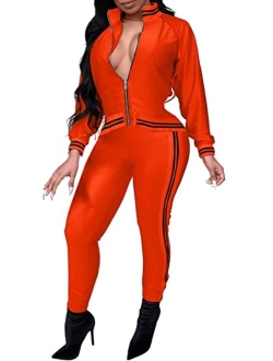 Women 2 Piece Tracksuits Bodycon Long Sleeve Jumpsuits Sexy Long Pants Stretchy Sweatsuits