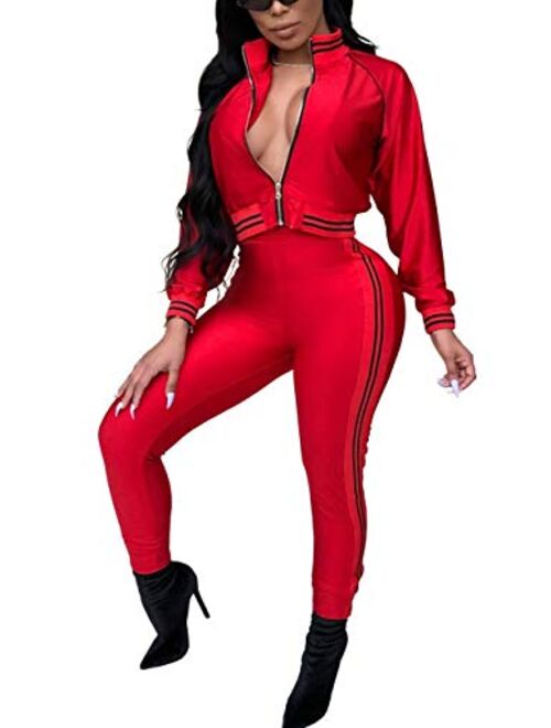 Women 2 Piece Tracksuits Bodycon Long Sleeve Jumpsuits Sexy Long Pants Stretchy Sweatsuits