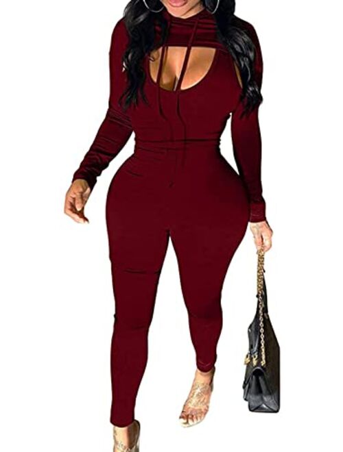 Women 2 Piece Tracksuits Bodycon Long Sleeve Jumpsuits Sexy Long Pants Stretchy Sweatsuits