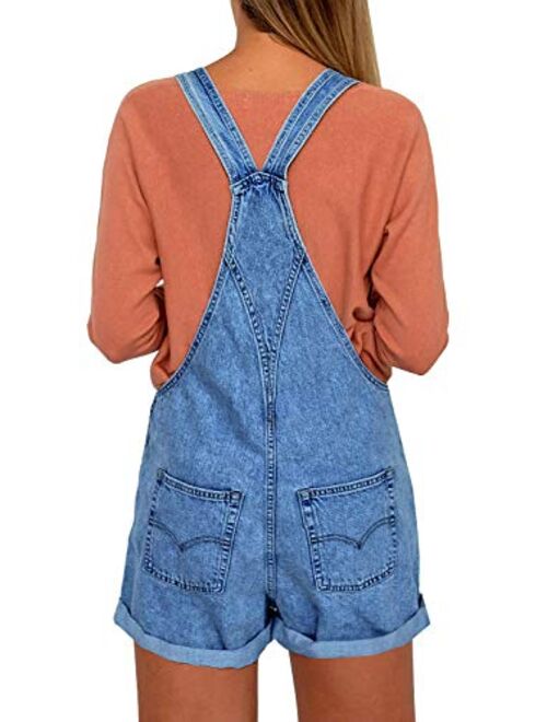 luvamia Women's Casual Adjustable Strap Cuffed Hem Denim Bib Overalls Shorts Romper