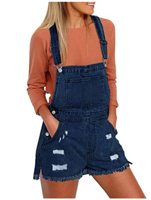 luvamia Women's Casual Adjustable Strap Cuffed Hem Denim Bib Overalls Shorts Romper