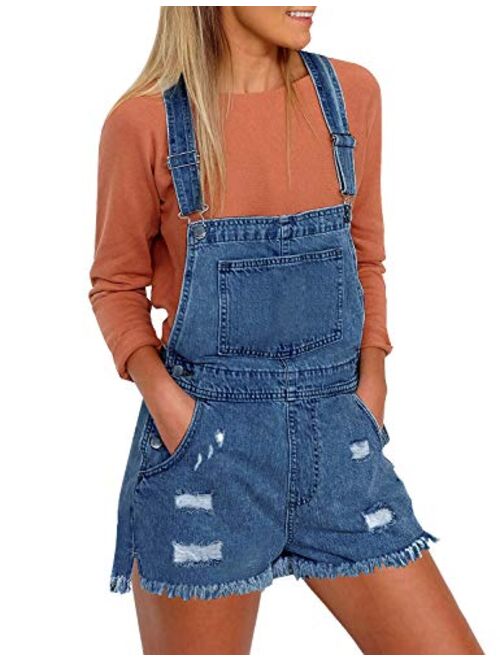 luvamia Women's Casual Adjustable Strap Cuffed Hem Denim Bib Overalls Shorts Romper