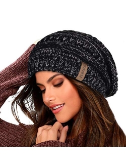 Knit Beanie Hats for Women Men Fleece Lined Ski Skull Cap Slouchy Winter Hat