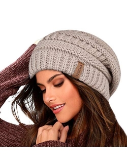 Knit Beanie Hats for Women Men Fleece Lined Ski Skull Cap Slouchy Winter Hat