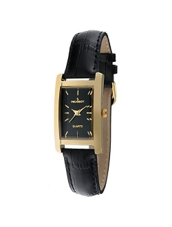 Peugeot Women's Classic 14Kt Gold Plated Watch, Rectangular Tank Shape Case with Leather Band and Easy to Read Dial