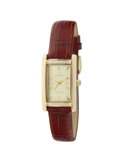 Peugeot Women's Classic 14Kt Gold Plated Watch, Rectangular Tank Shape Case with Leather Band and Easy to Read Dial