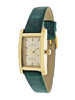 Peugeot Women's Classic 14Kt Gold Plated Watch, Rectangular Tank Shape Case with Leather Band and Easy to Read Dial