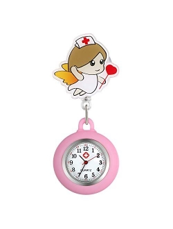 AVANER Retractable Nurse Watches Clip-on Hanging Fob Watches Cute Cartoon Pattern Lapel Watches for Nurses Doctors with Silicone Cover