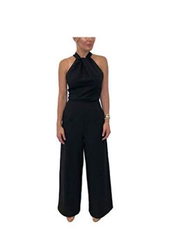 Women's Twist Neck Halter Jumpsuit with Pockets