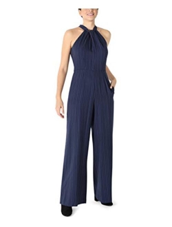 Women's Twist Neck Halter Jumpsuit with Pockets