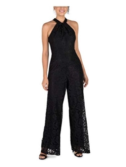 Women's Twist Neck Halter Jumpsuit with Pockets