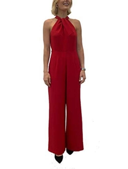 Women's Twist Neck Halter Jumpsuit with Pockets