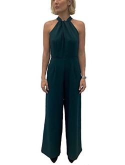 Women's Twist Neck Halter Jumpsuit with Pockets