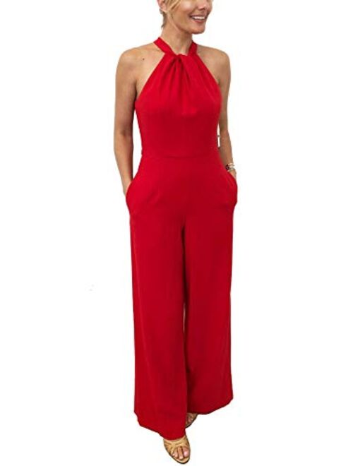 Julia Jordan Women's Twist Neck Halter Jumpsuit with Pockets