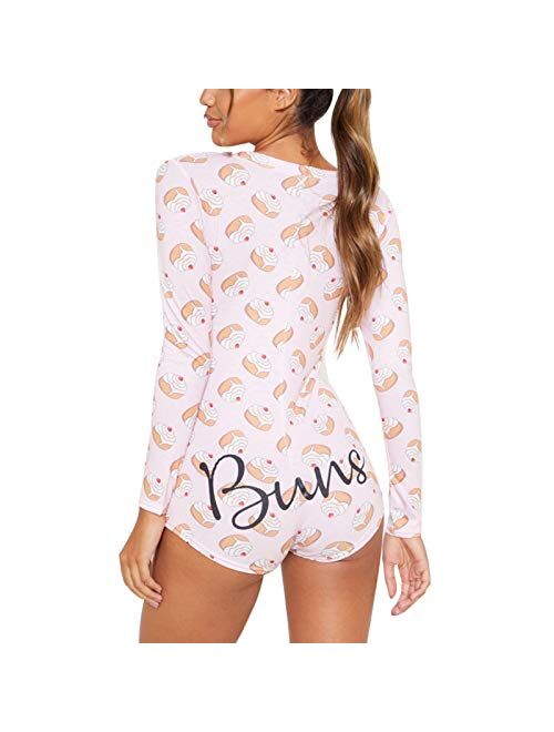 MysterLuna Women's Sexy Short Jumpsuit Long Sleeve Button Down V Neck One Piece Bodysuit Club Tank Romper Overall Pajama