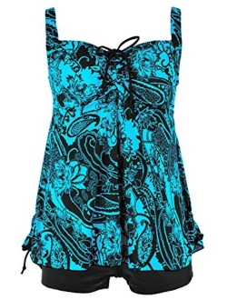 Septangle Women Plus Size Bathing Suits Paisley Print Two Piece Swimsuit