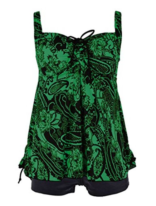 Septangle Women Plus Size Bathing Suits Paisley Print Two Piece Swimsuit