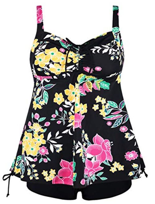 Septangle Women Plus Size Bathing Suits Paisley Print Two Piece Swimsuit