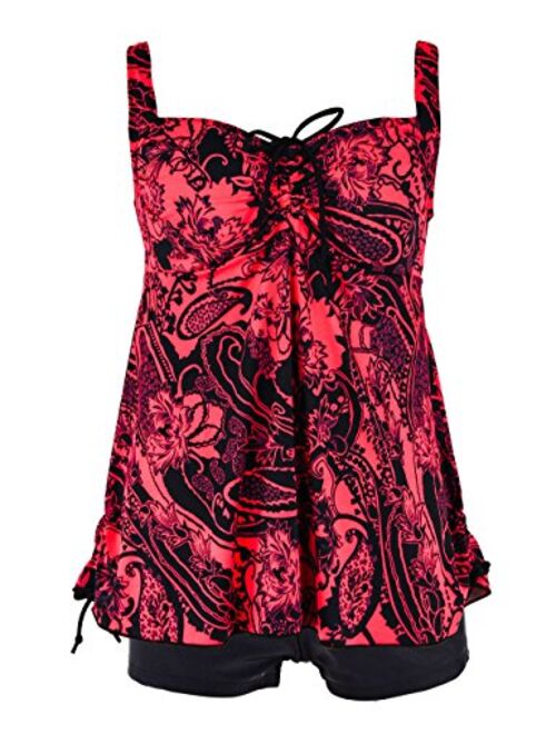 Septangle Women Plus Size Bathing Suits Paisley Print Two Piece Swimsuit