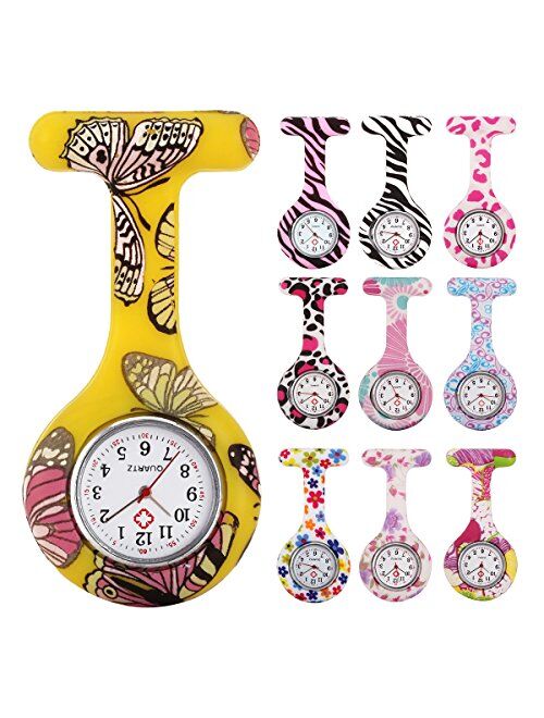 10pcs Floral Nurse Clip-on Fob Brooch Pocket Watch Lapel Watch for Women Girl