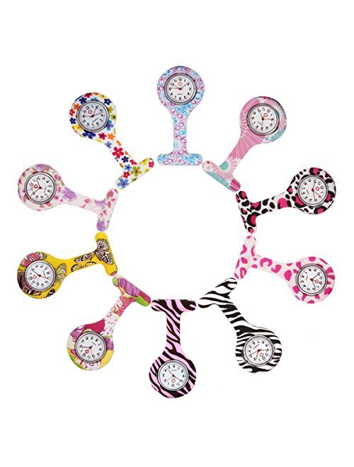 10pcs Floral Nurse Clip-on Fob Brooch Pocket Watch Lapel Watch for Women Girl