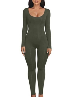 Women's Sexy Bodycon Long Sleeve Scoop Neck One Piece Jumpsuit Romper