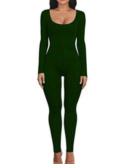 Women's Sexy Bodycon Long Sleeve Scoop Neck One Piece Jumpsuit Romper