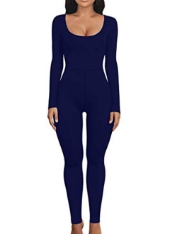 Women's Sexy Bodycon Long Sleeve Scoop Neck One Piece Jumpsuit Romper