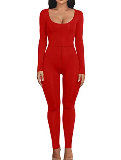 LAGSHIAN Women's Sexy Bodycon Long Sleeve Scoop Neck One Piece Jumpsuit  Romper : : Clothing, Shoes & Accessories