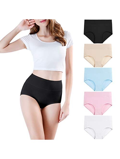 wirarpa Women's High Waisted Cotton Underwear Soft Full Briefs Ladies Breathable Panties Multipack