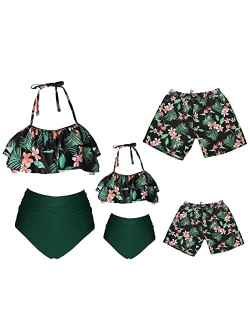 Matching Family Bathing Suits Two Pieces Bikini Set Mommy Daddy and Me Swimwear Summer Beach Leopard Swimsuits