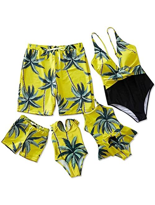 IFFEI Mommy and Me Swimsuit One Piece Lemon Printed V Neck Family Matching Swimwear