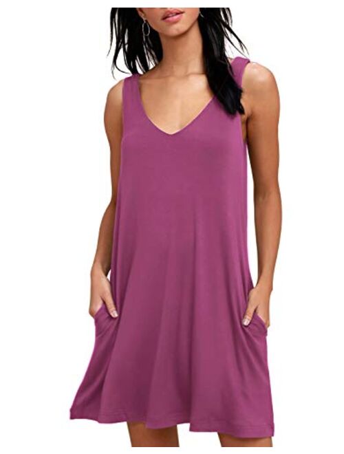 BISHUIGE Women Summer Casual V Neck T Shirt Dresses Beach Cover up Plain Tank Dress