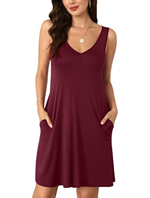 BISHUIGE Women Summer Casual V Neck T Shirt Dresses Beach Cover up Plain Tank Dress