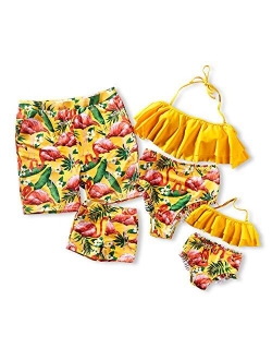 IFFEI Family Matching Swimwear Two Pieces Bikini Set Newest Printed Ruffles Mommy and Me Bathing Suits