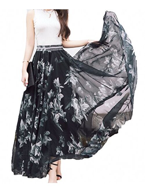 Afibi Women Full/Ankle Length Blending Maxi Chiffon Long Skirt Beach Skirt