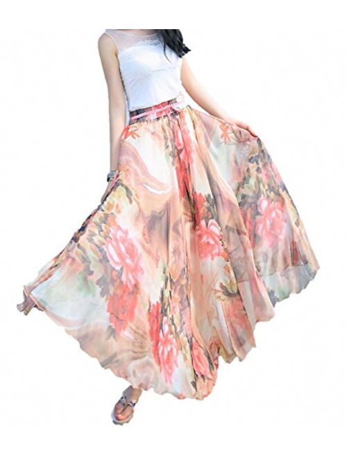 Afibi Women Full/Ankle Length Blending Maxi Chiffon Long Skirt Beach Skirt