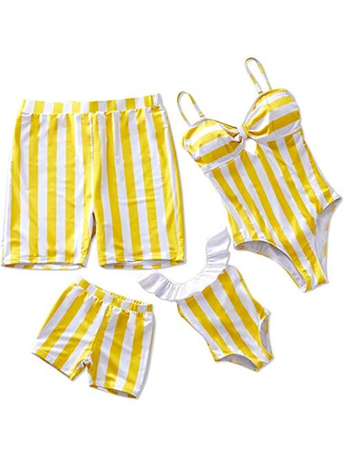 IFFEI Family Matching Swimwear One Piece Bathing Suit Striped Hollow Out Monokini Mommy and Me Beachwear