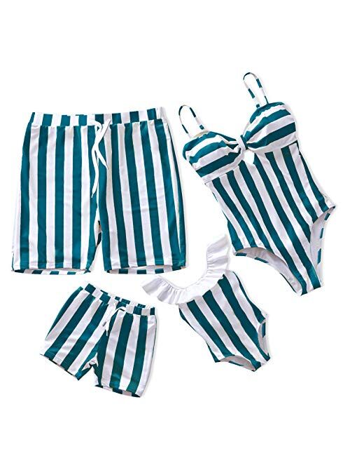 IFFEI Family Matching Swimwear One Piece Bathing Suit Striped Hollow Out Monokini Mommy and Me Beachwear