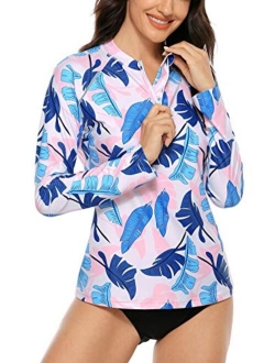 ATTRACO Women's Rashguard Swimsuit Zip Front Sun Protection Swim Shirt UPF 50+