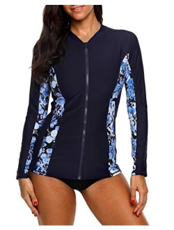 ATTRACO Women's Rashguard Swimsuit Zip Front Sun Protection Swim Shirt UPF 50+