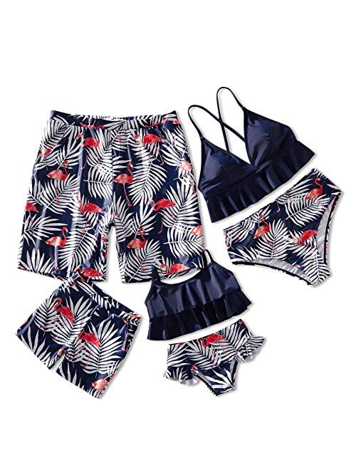 IFFEI Family Matching Swimwear Two Pieces Bikini Set Halter Bathing Suit Mommy and Me Beach Wear