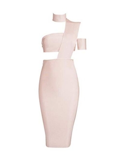 Women's Halter Sexy Cut Out Bustline Midi Clubwear Bodycon Bandage Dress