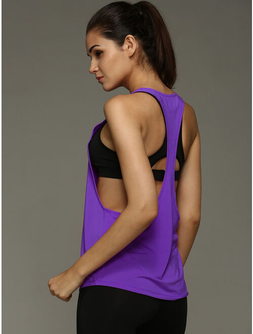 Womens Yoga Gym Sports Tops Shirts Tank Active Stretch Sleeveless Workout Vest